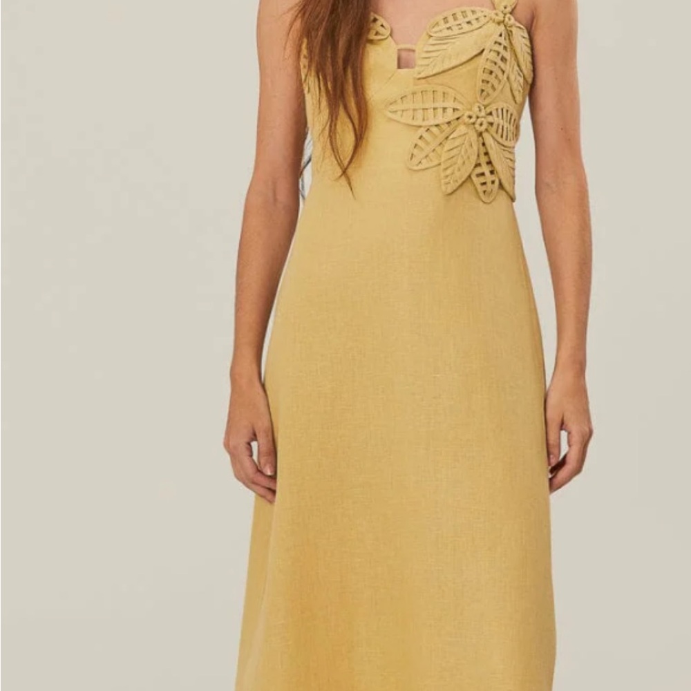 FARM Rio Strapless Yellow Dress with Floral Accents